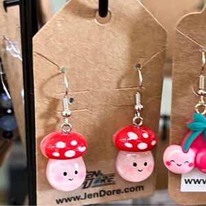 JenDore Handmade Mushroom Dangle Drop Earrings